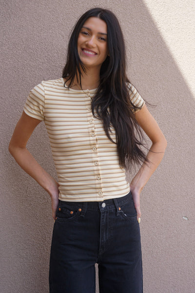 Multi-colour Button Top-Soft Yellow - Uforia Muse 