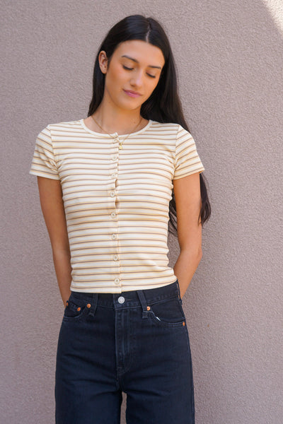 Multi-colour Button Top-Soft Yellow - Uforia Muse 