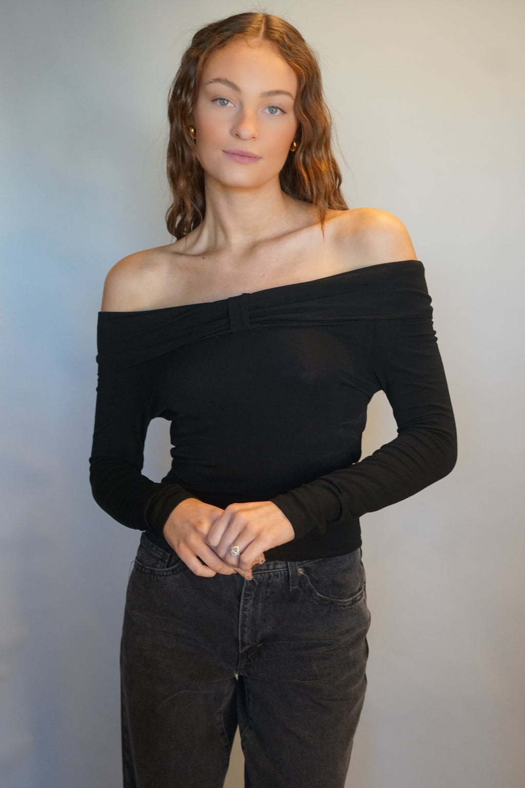 Fayola Off Shoulder L/S Top-BLK-Only