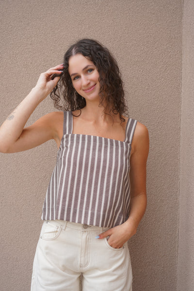 City Breeze Stripe Tank- Brown