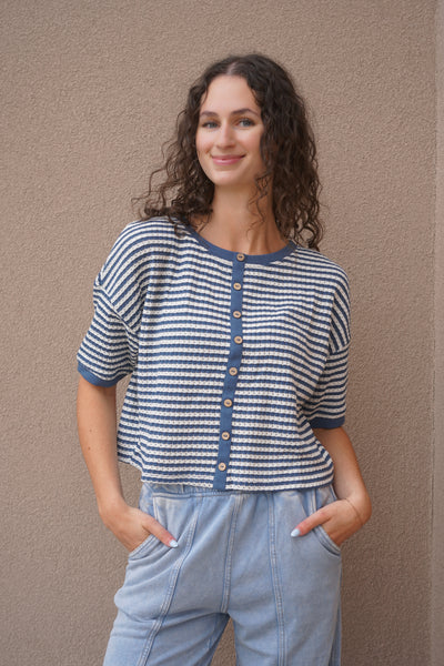 Beach Club Striped Top-Denim