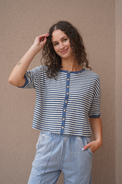 Beach Club Striped Top-Denim