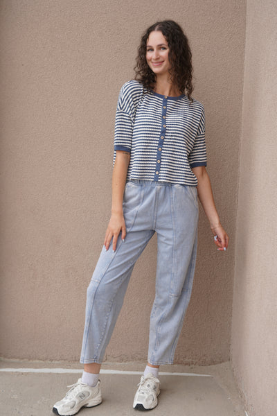 Beach Club Striped Top-Denim