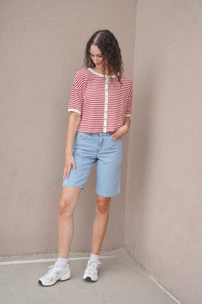 Beach Club Striped Top-Red