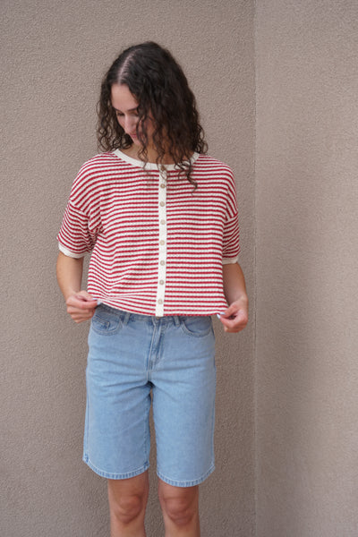 Beach Club Striped Top-Red