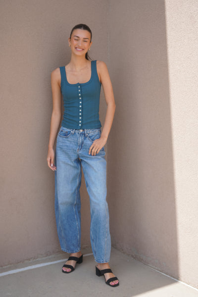 Pointelle Scoop Tank-Dark Teal