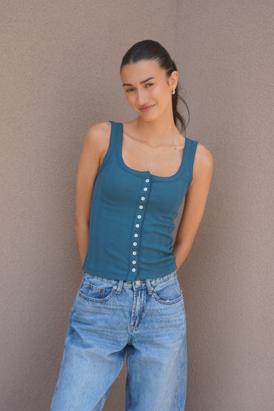 Pointelle Scoop Tank-Dark Teal