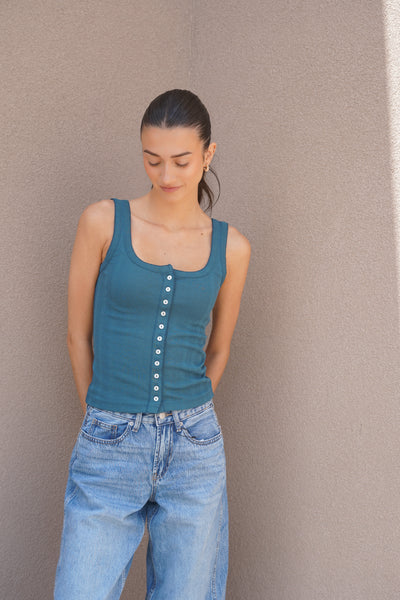 Pointelle Scoop Tank-Dark Teal