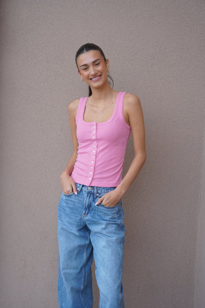 Pointelle Scoop Tank-PINK