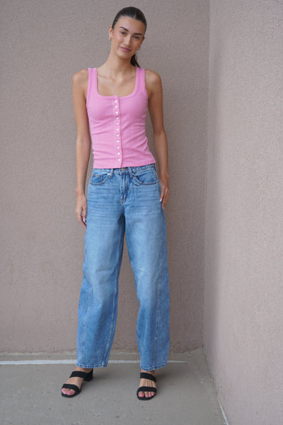 Pointelle Scoop Tank-PINK