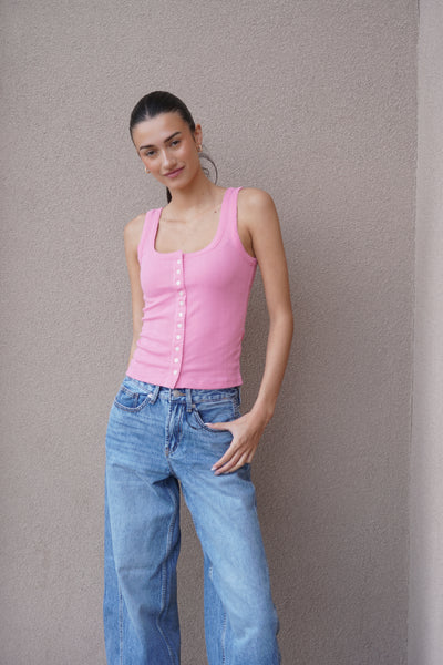 Pointelle Scoop Tank-PINK