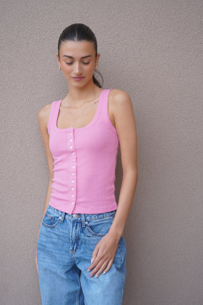 Pointelle Scoop Tank-PINK