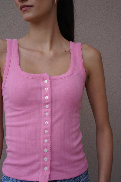 Pointelle Scoop Tank-PINK