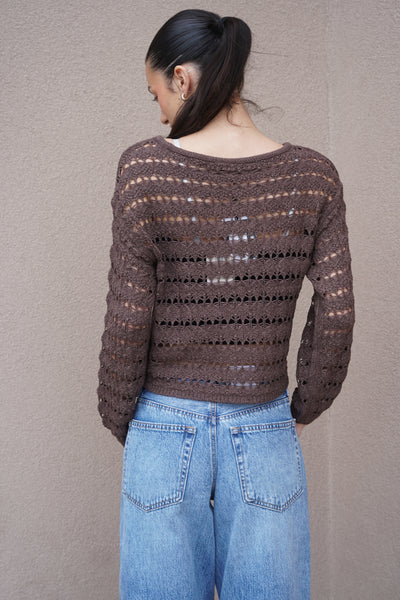 Geena Crochet Sweater-Chocolate-Only