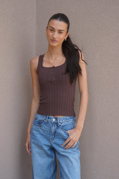 Bree Square-neck Knit Tank-Chocolate-Only