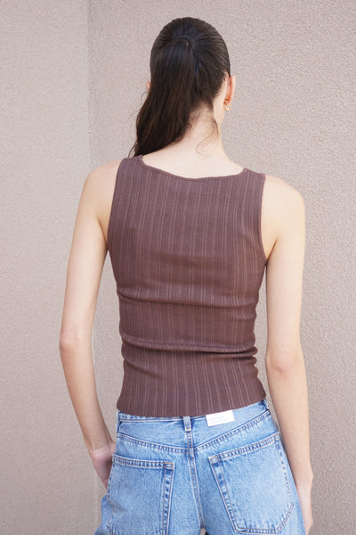 Bree Square-neck Knit Tank-Chocolate-Only