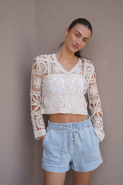Open Weave Crochet Cardi- Black Tape