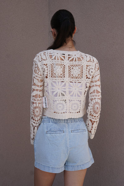 Open Weave Crochet Cardi- Black Tape