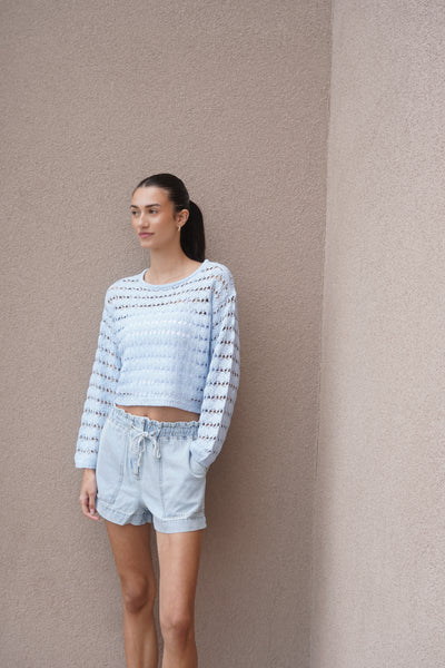 Geena Crochet Sweater-Bluebell-Only