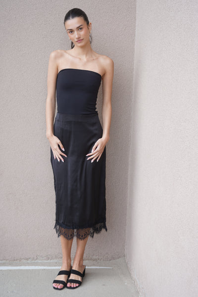 Izabel Satin Lace Trim Skirt - BLK - Uforia Muse 