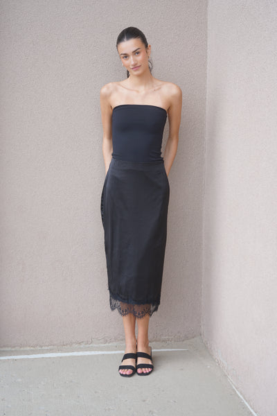 Izabel Satin Lace Trim Skirt - BLK - Uforia Muse 
