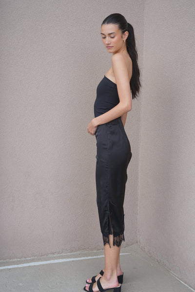 Izabel Satin Lace Trim Skirt - BLK - Uforia Muse 