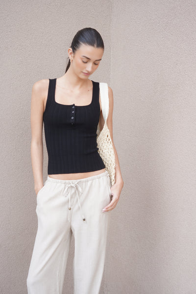 Bree Square-neck Knit Tank-Black-Only