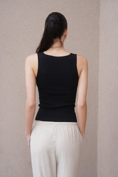 Bree Square-neck Knit Tank-Black-Only