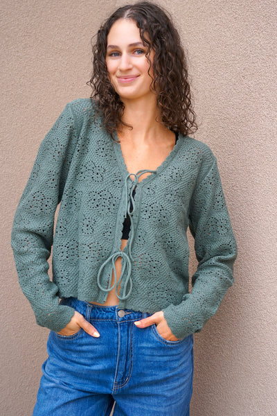 Ava Tie Cardigan-Sage-Vero Moda