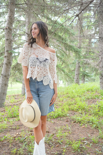Rodeo Nights Crochet Short Sleeve Top - Uforia Muse 