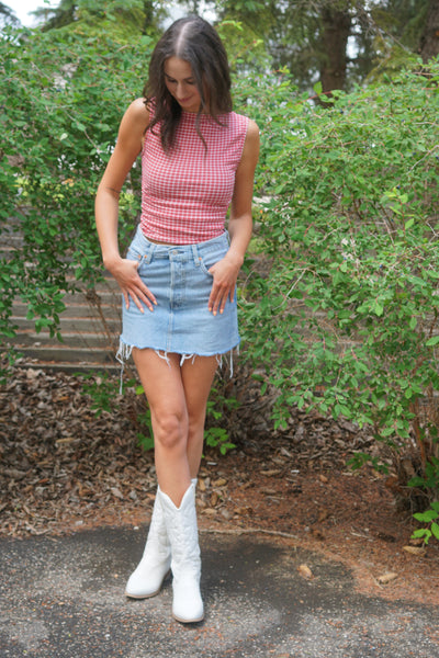 Sunset Saddle Plaid Top