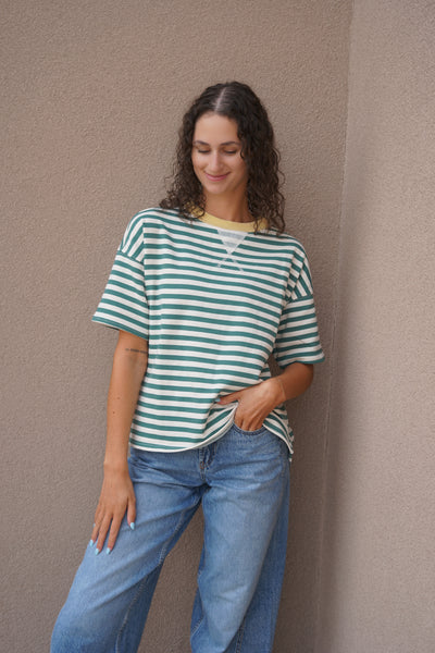 Elliot Stripe S/S Sweatshirt-Green - Uforia Muse 