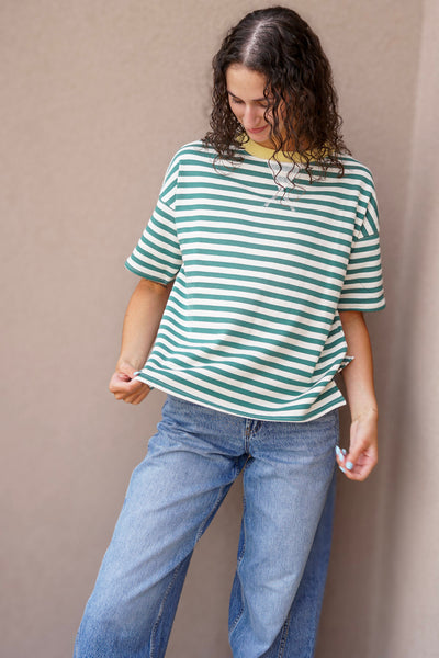 Elliot Stripe S/S Sweatshirt-Green - Uforia Muse 
