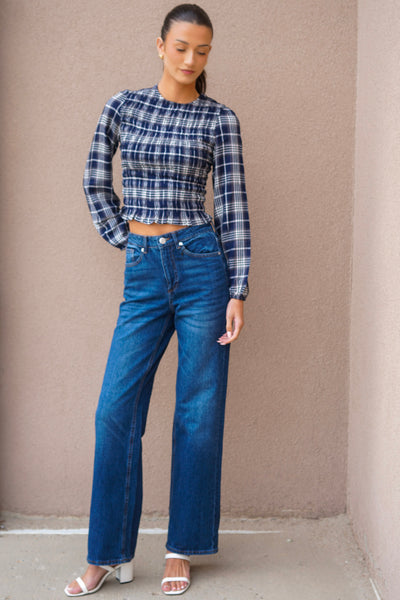 Carly L/S Smock Top-Plaid or White- Only