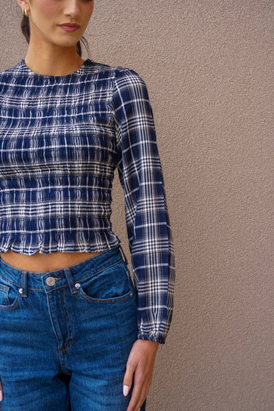Carly L/S Smock Top-Plaid or White- Only