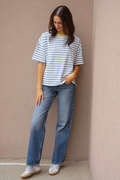 Elliot Stripe Sweatshirt-Dusty Blue