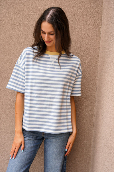 Elliot Stripe Sweatshirt-Dusty Blue