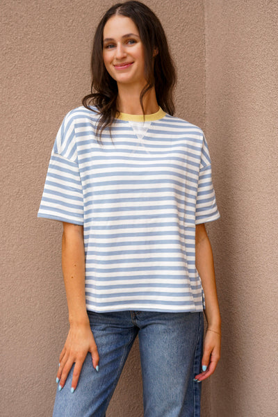 Elliot Stripe Sweatshirt-Dusty Blue