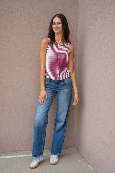 Striped Button Sleeveless Top