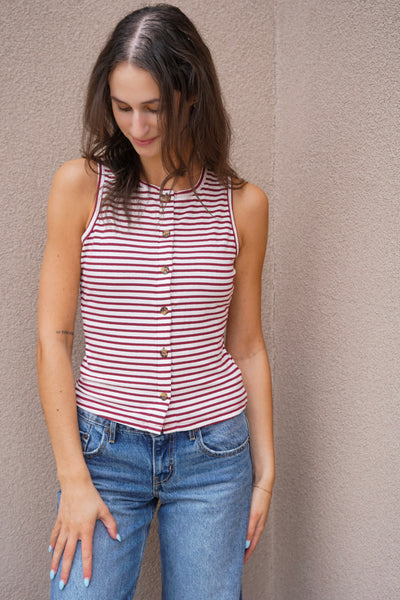 Striped Button Sleeveless Top