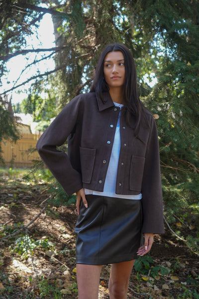 Niella Faux Leather Skirt-Chocolate Brown-Only