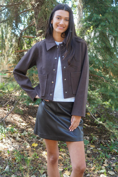 Niella Faux Leather Skirt-Chocolate Brown-Only
