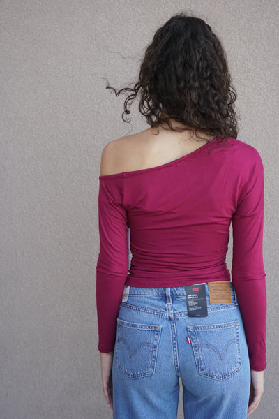 Ruched One Shoulder Top-Olive or Maroon Plum