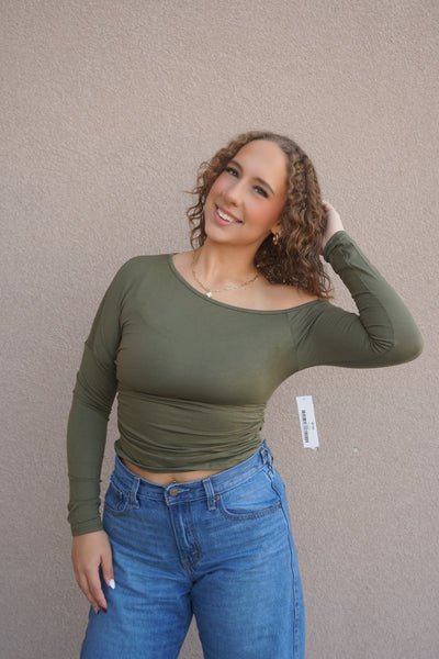 Ruched One Shoulder Top-Olive or Maroon Plum