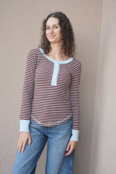 Striped Henley - Brown
