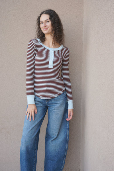 Striped Henley - Brown