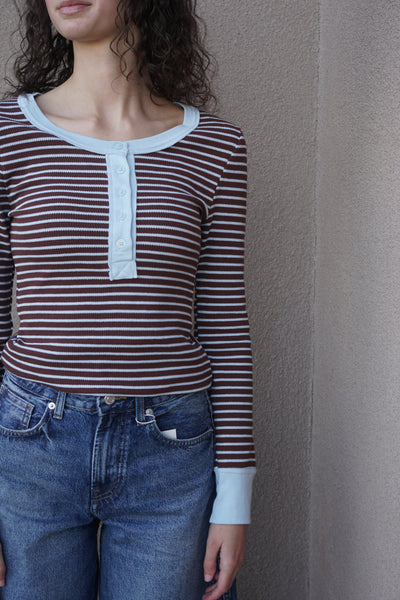 Striped Henley - Brown