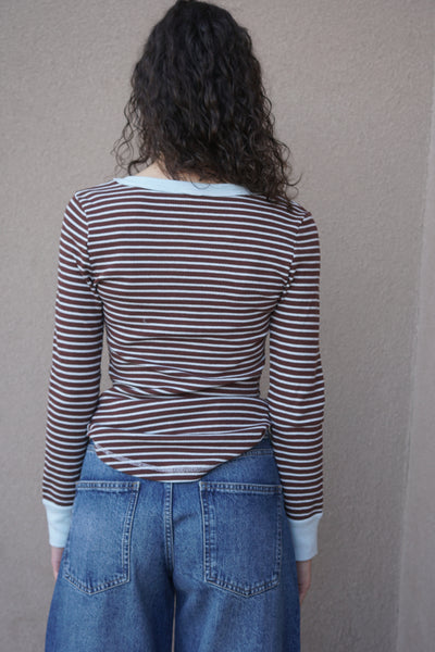 Striped Henley - Brown