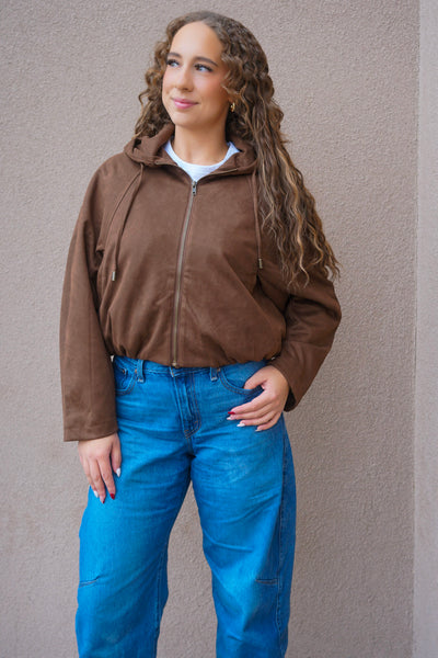 Danica Faux Suede Hooded Bomber- Dex