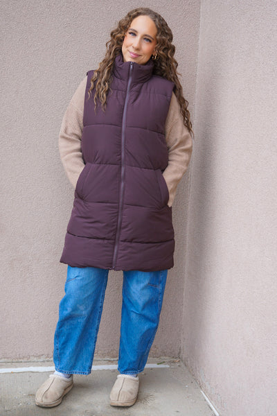 Rosy Long Puffer Vest-Noisy May